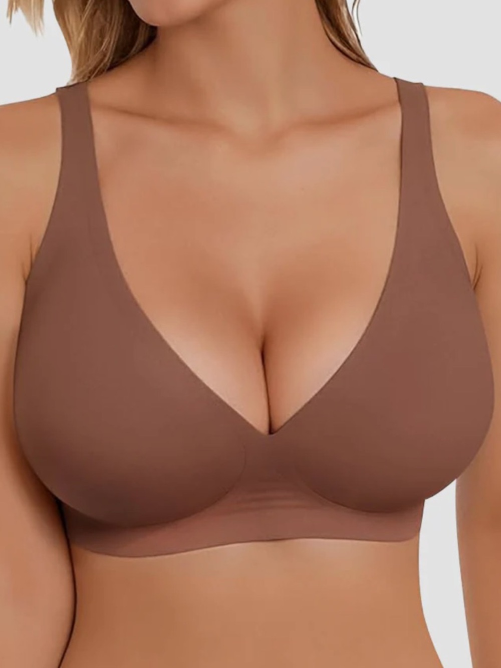 SheCurve Brown Seamless Deep V Push-Up Wireless Bra